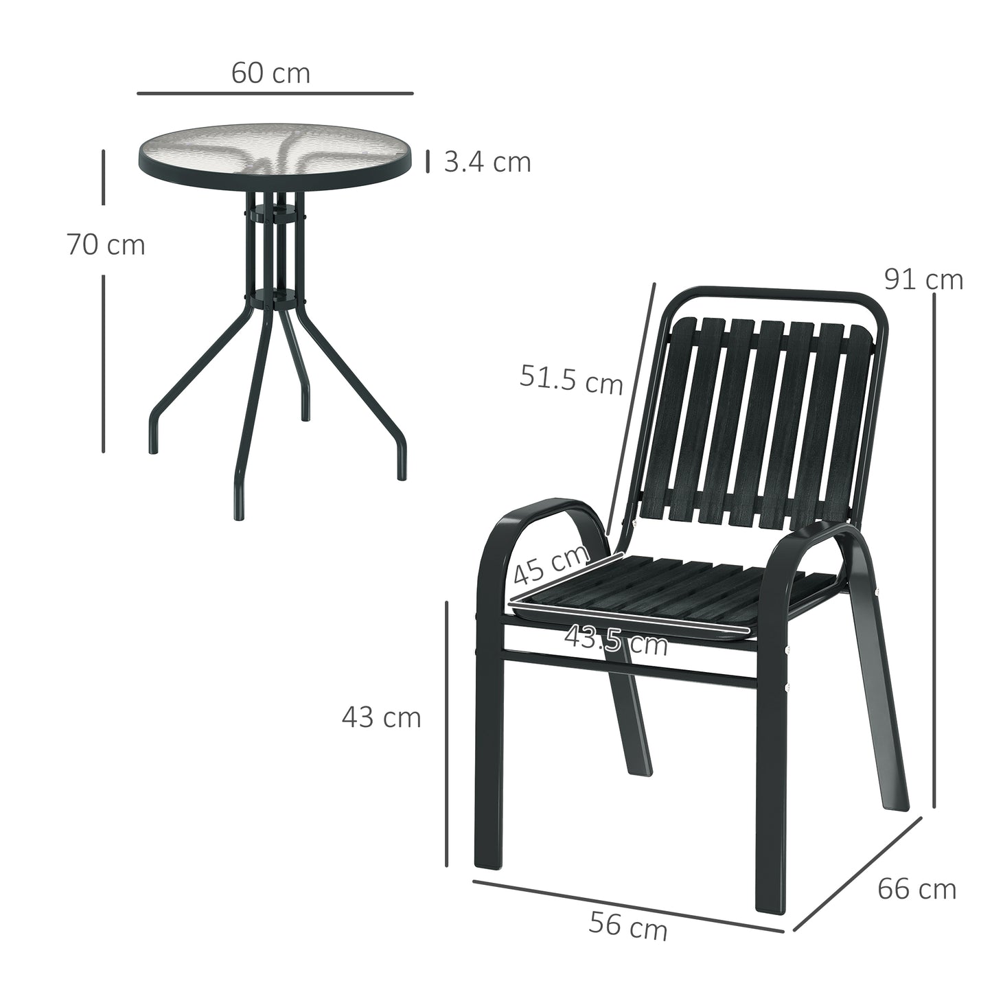 3 Pieces Patio Bistro Set with Stackable Chairs