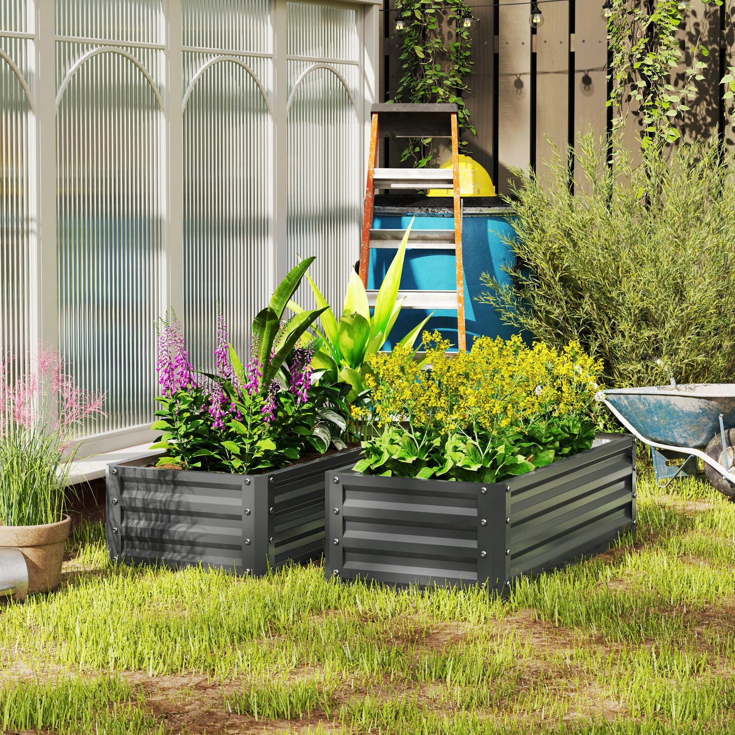 Set of Two 110 x 50cm Steel Planter Boxes