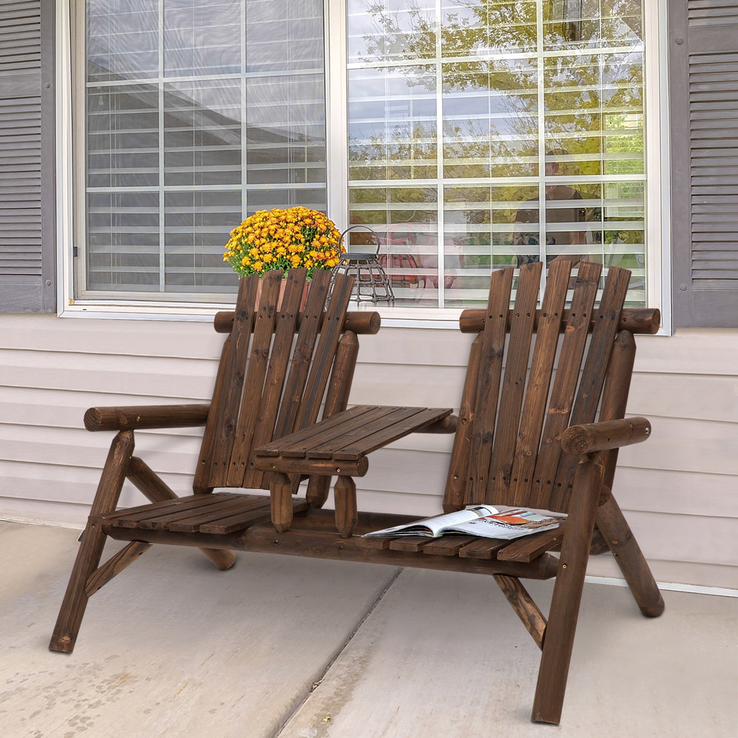 Wood Patio Chair Bench 2 Seats Jack