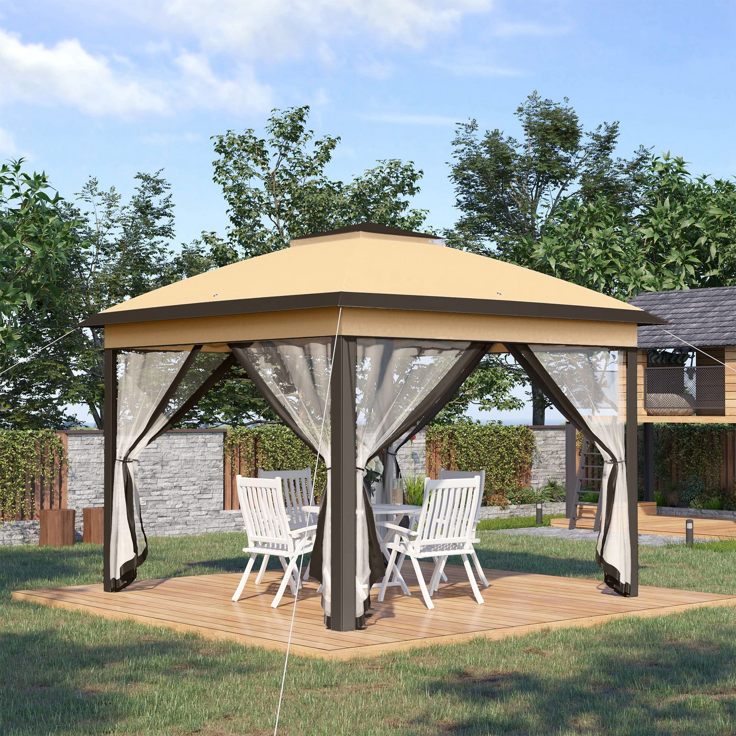 3.3 x 3.3m Pop Up Gazebo, Double Roof Foldable Canopy Tent