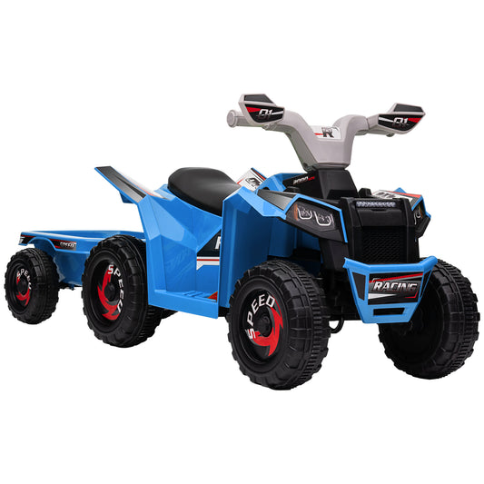 6V Quad Bike with Back Trailer, Wear-Resistant Wheels