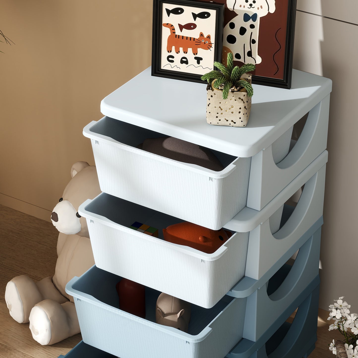 Four-Tier Kids Storage Boxes, with Four Drawers