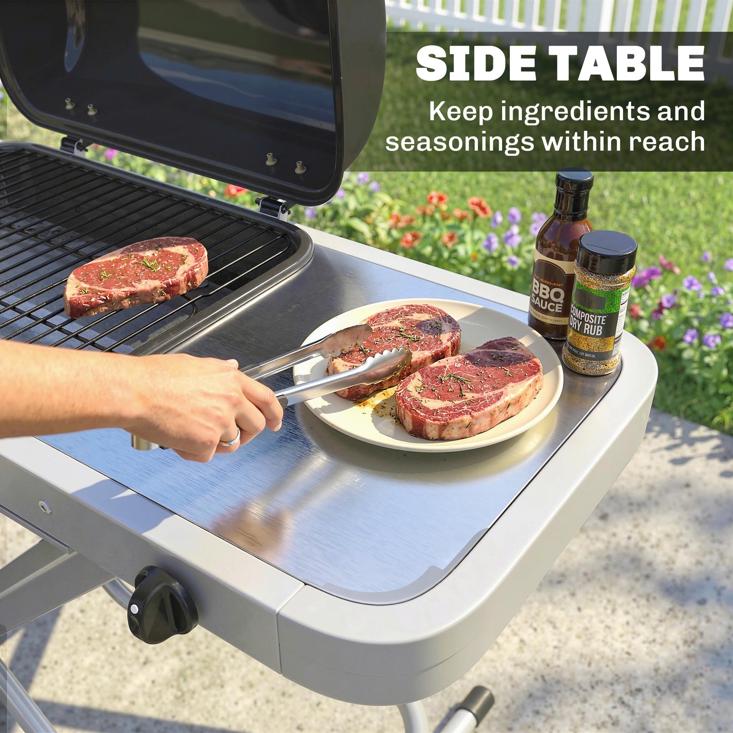 Foldable Gas BBQ Grill with Side Table