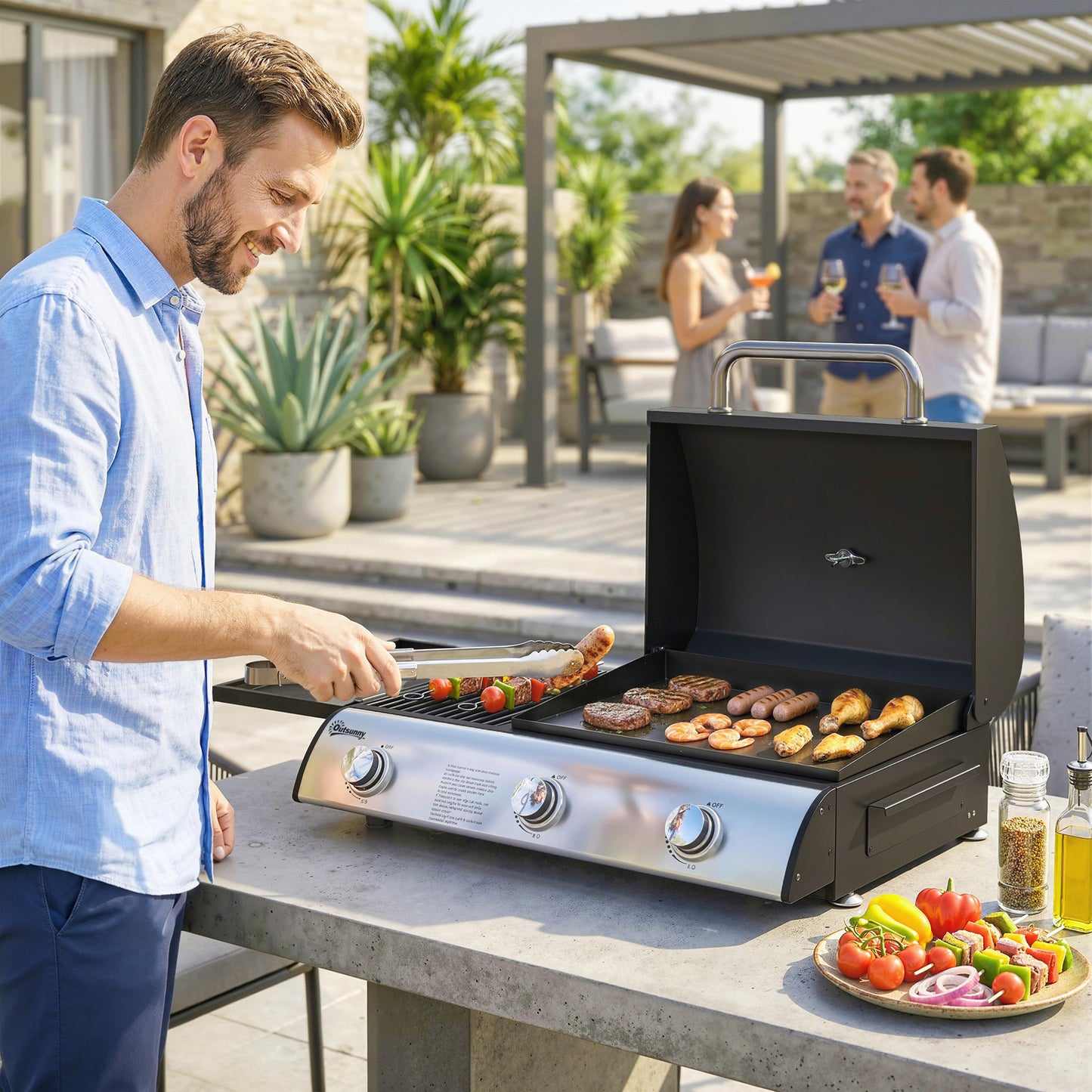 3 Burner Portable Gas Plancha BBQ Grill