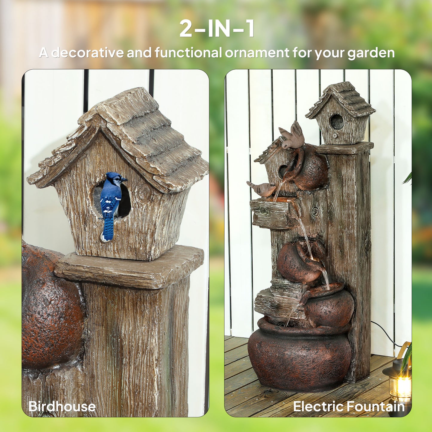 2-in-1 Waterfall Fountain with Birdhouse