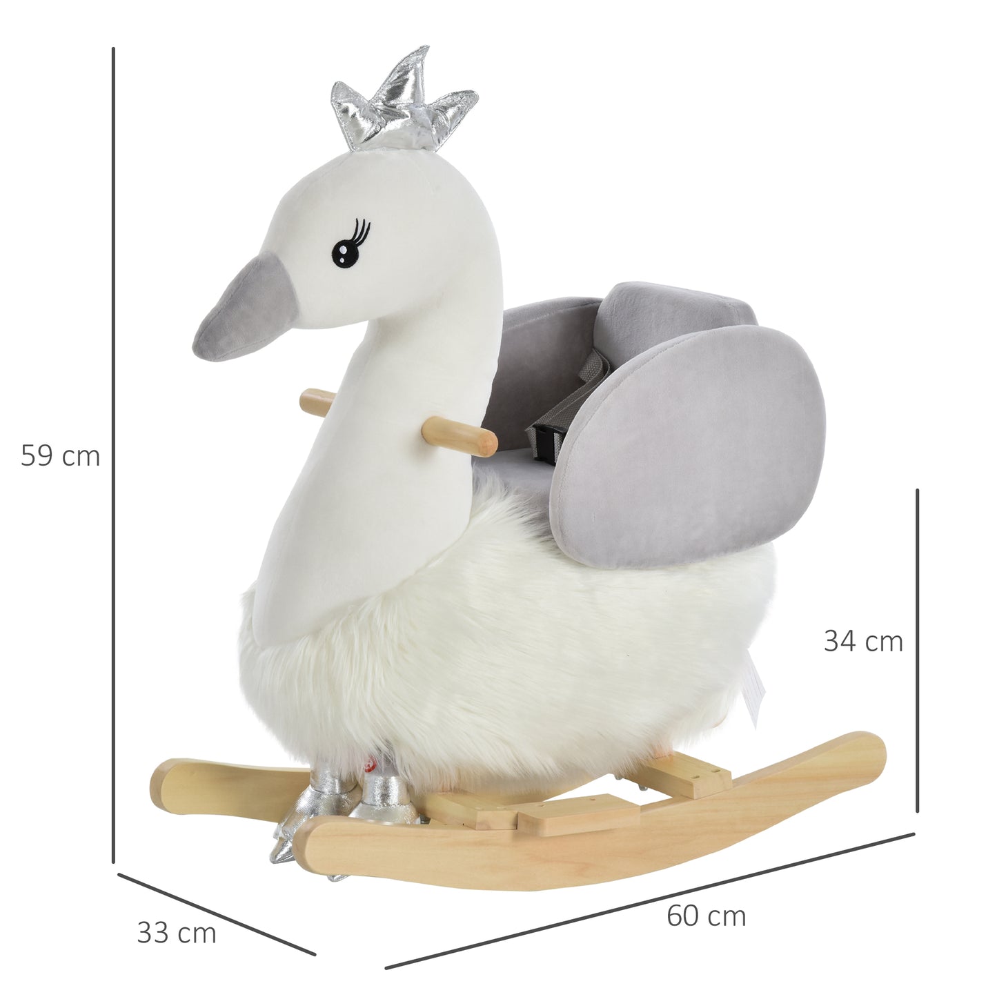 Kids Rocking Horse, Children Plush Ride On Swan Animal Rocker w/
