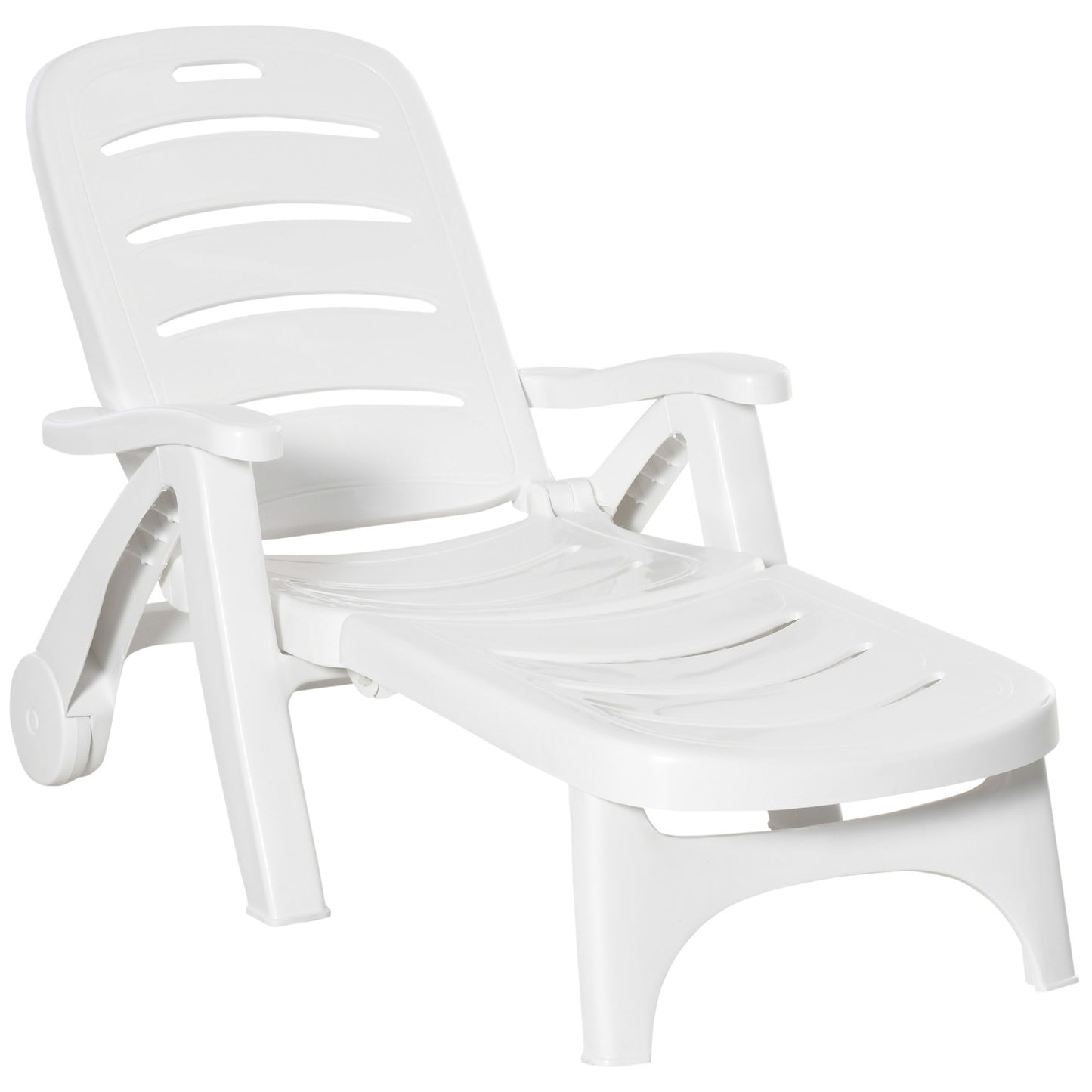 Outdoor Folding Sun Lounger Recliner on Wheels w/ 5-Position Backrest