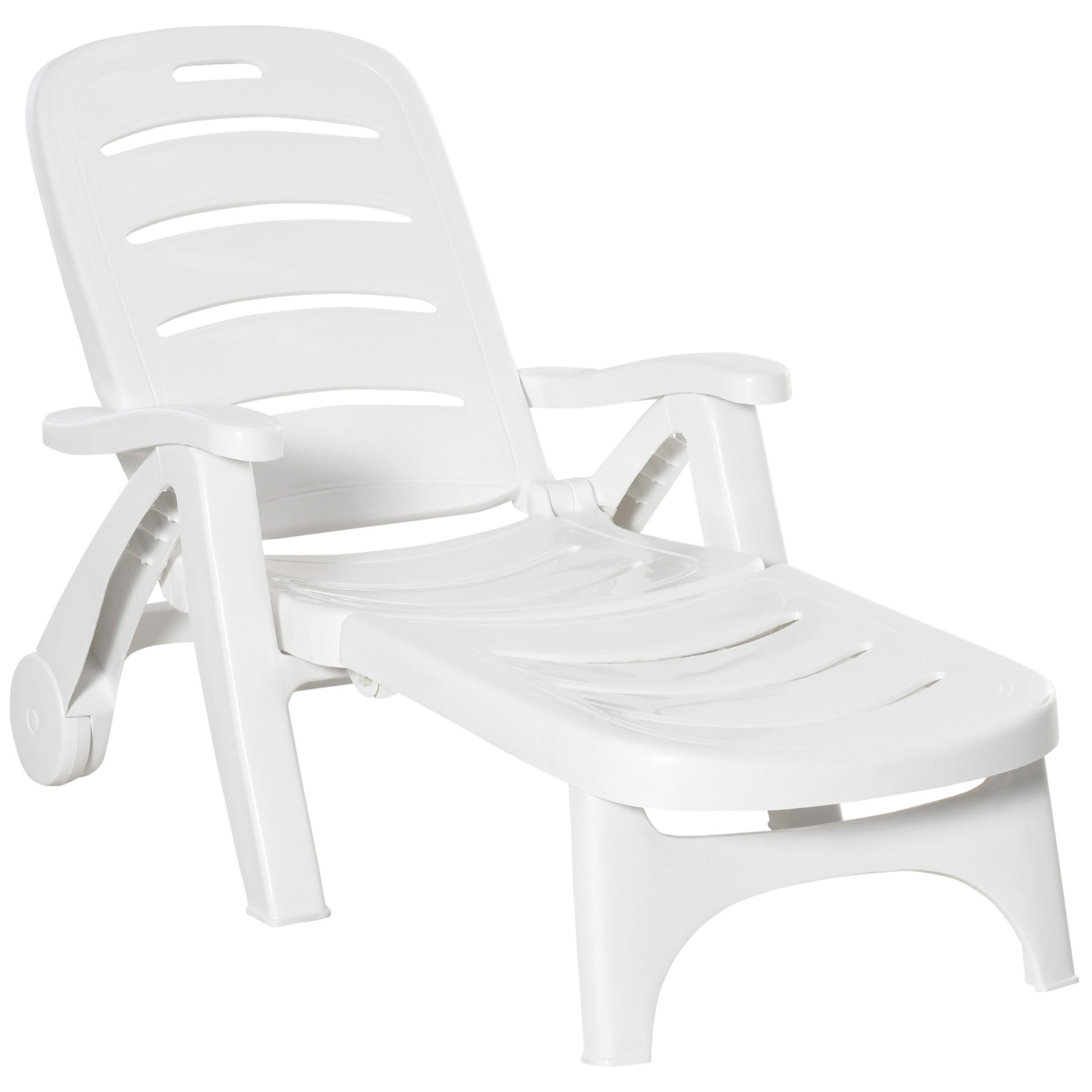 Outdoor Folding Sun Lounger Recliner on Wheels w/ 5-Position Backrest