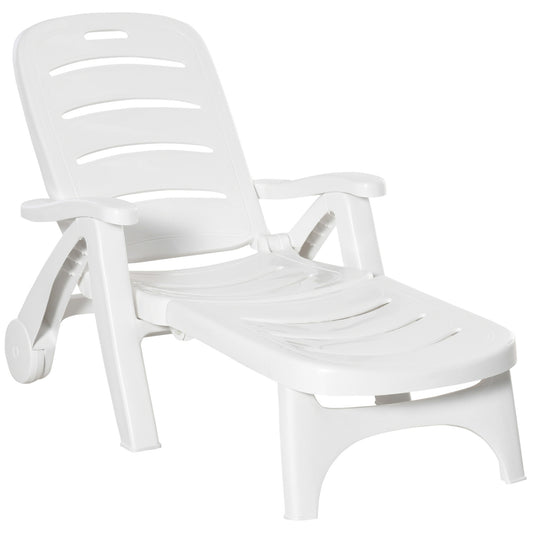 Outdoor Folding Sun Lounger Recliner on Wheels w/ 5-Position Backrest