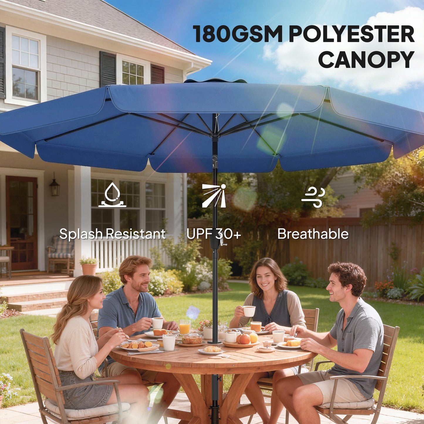 3 m Garden Parasol with Tilt Mechanism & Crank Handle