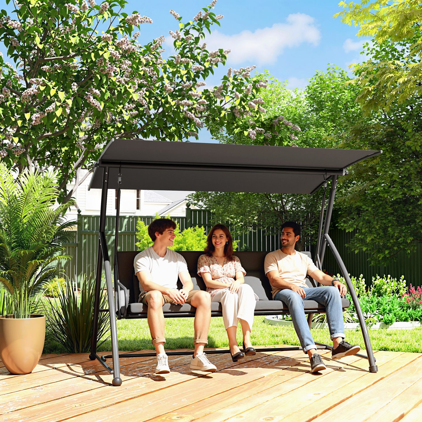 Outdoor 2-in-1 Swing Chair Lounger 3 Seater Garden Swing Seat Bed