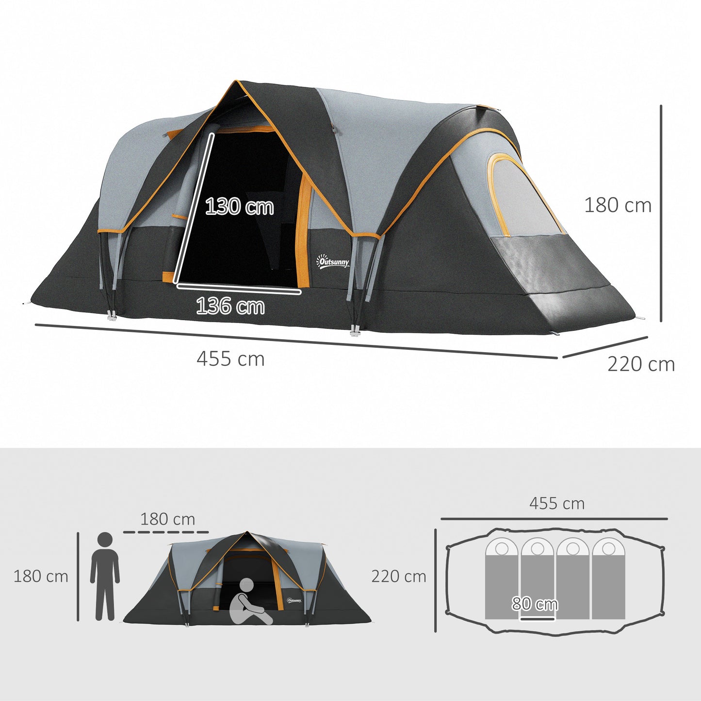 5-6 Man Dome Camping Tent - Light Grey and