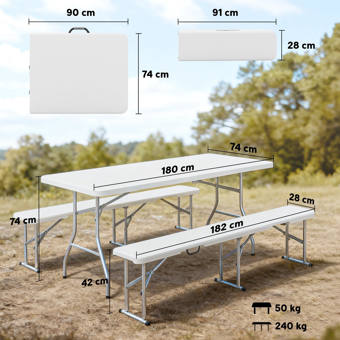 Three-Piece Folding Picnic Table and Bench Set