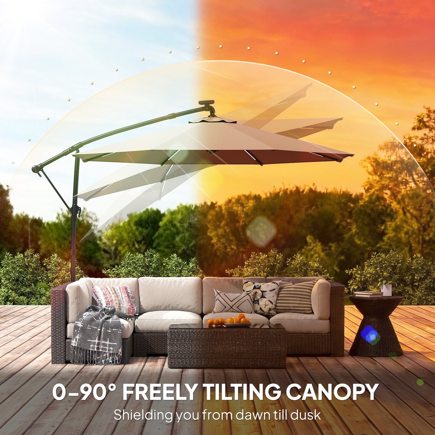 3 m Garden Cantilever Parasol with LED Solar Light