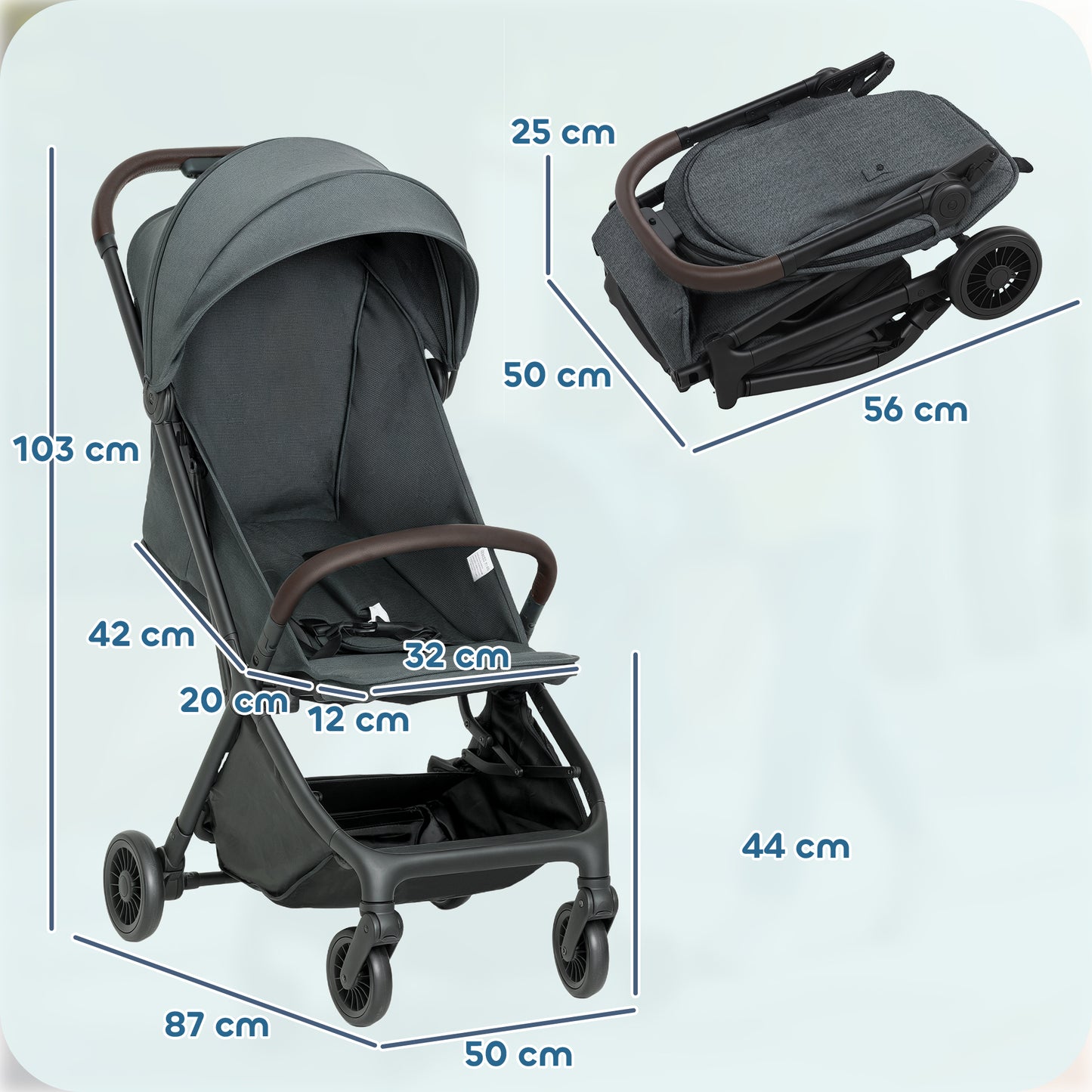 Foldable Baby Stroller with Adjustable Seat, 5-Point Harness, Canopy