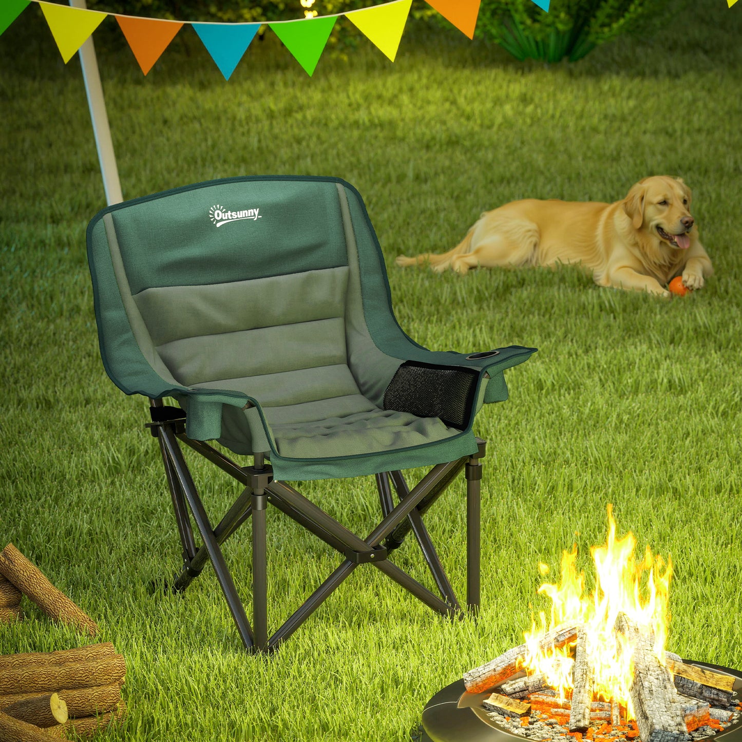 Portable Padded Camping Chair, with Bag - Olive