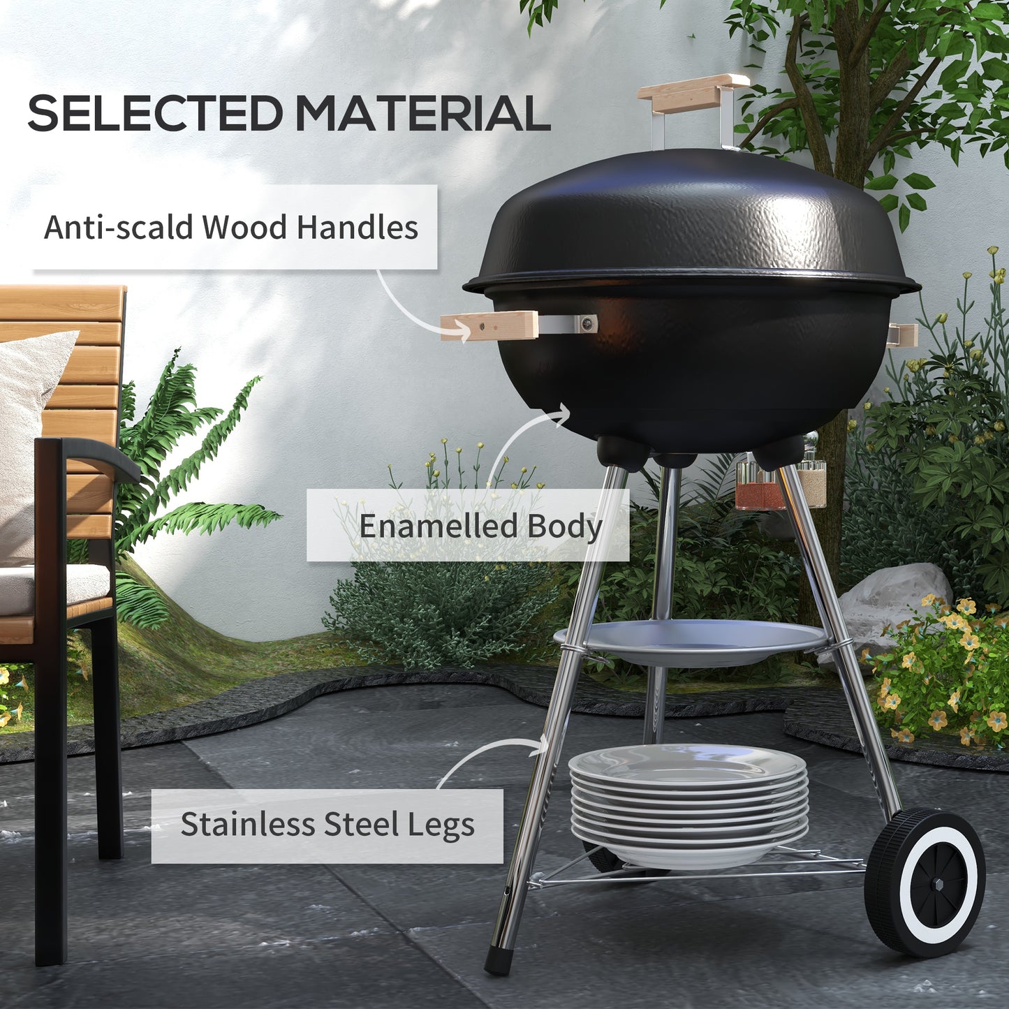 Portable Round Kettle Charcoal Grill BBQ Smoker