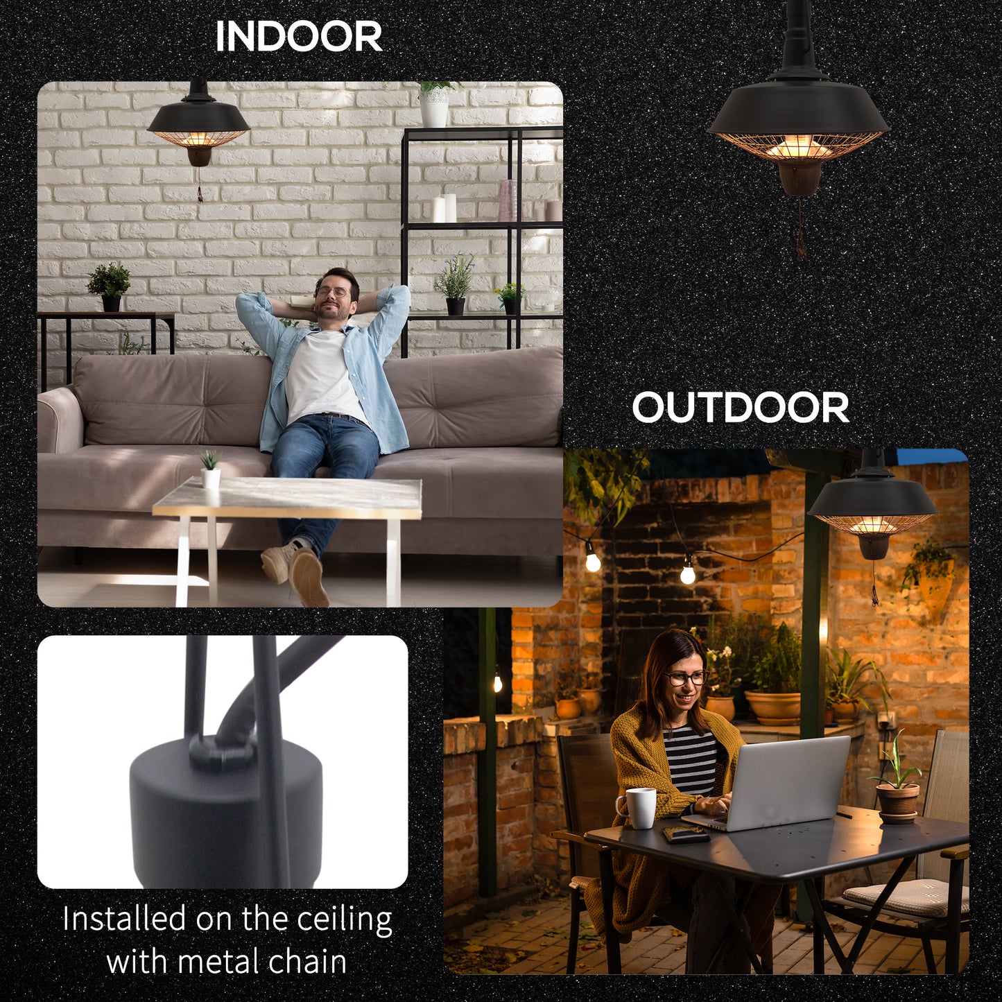 2100W Outdoor Ceiling Mounted Halogen Electric Heater Hanging Patio