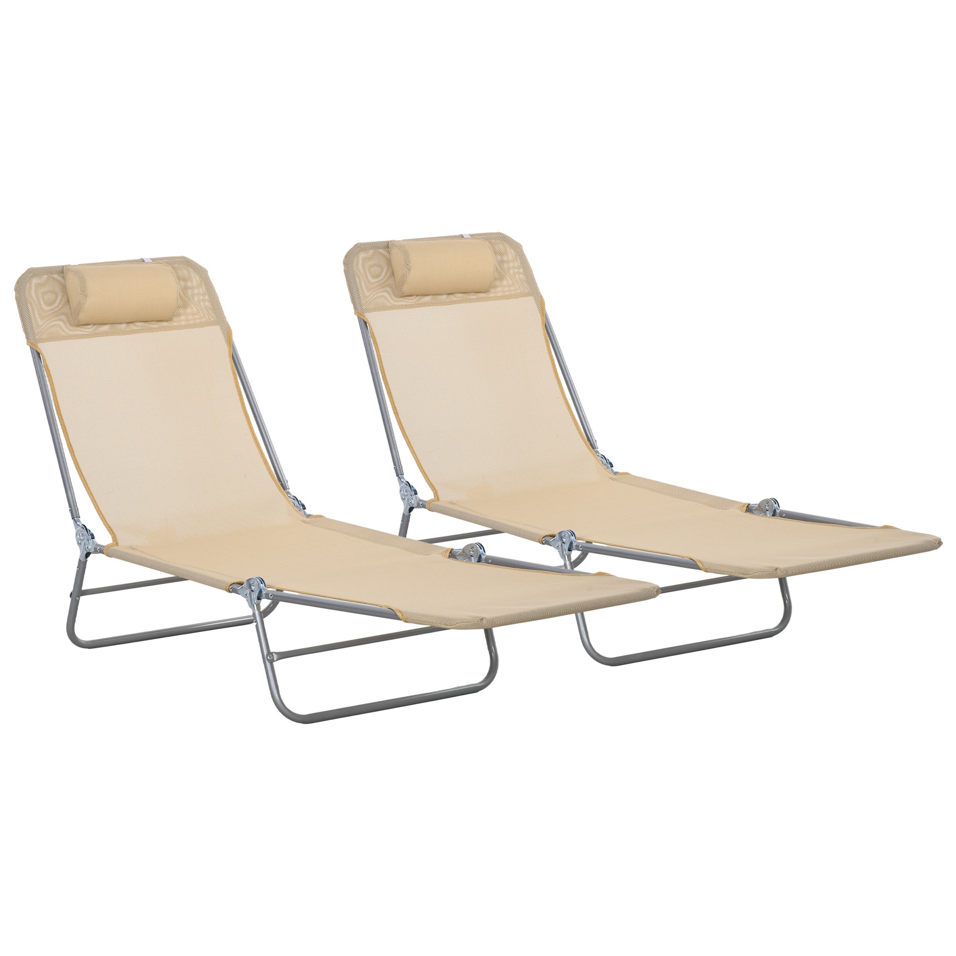 Set of Two Steel Frame Sun Loungers, with Reclining Backs (2)