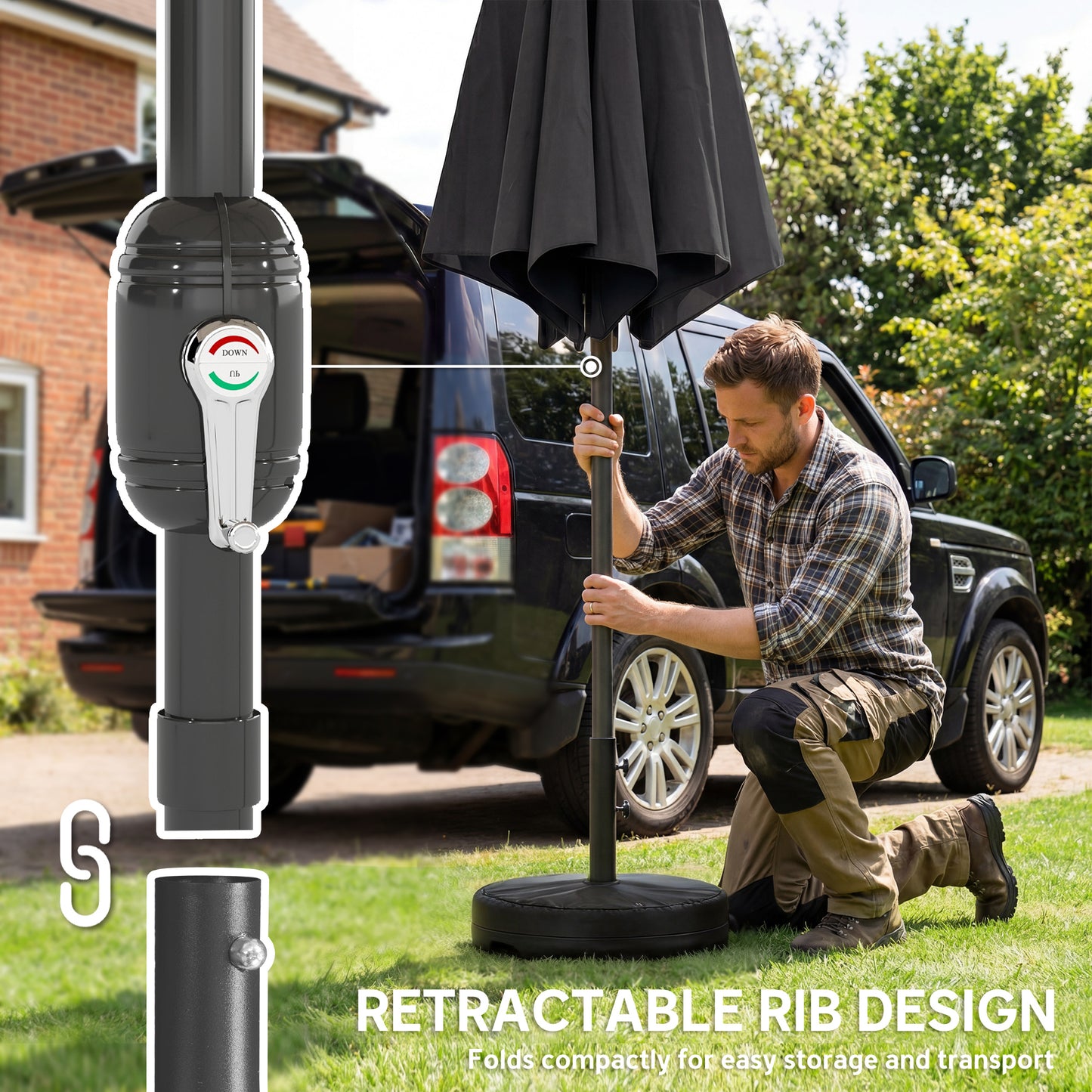 2.7 m Garden Parasol Umbrella with Cross Base and Sandbag