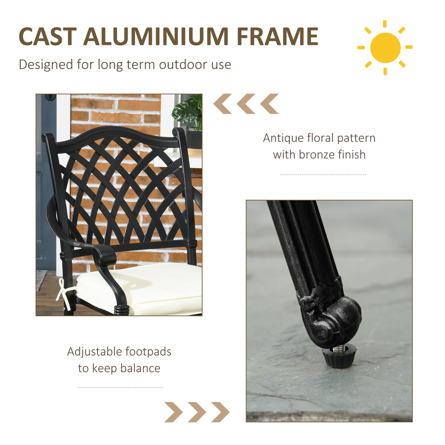 Cast Aluminium 4 Seater Outdoor Dining Set with Cushions Parasol Hole