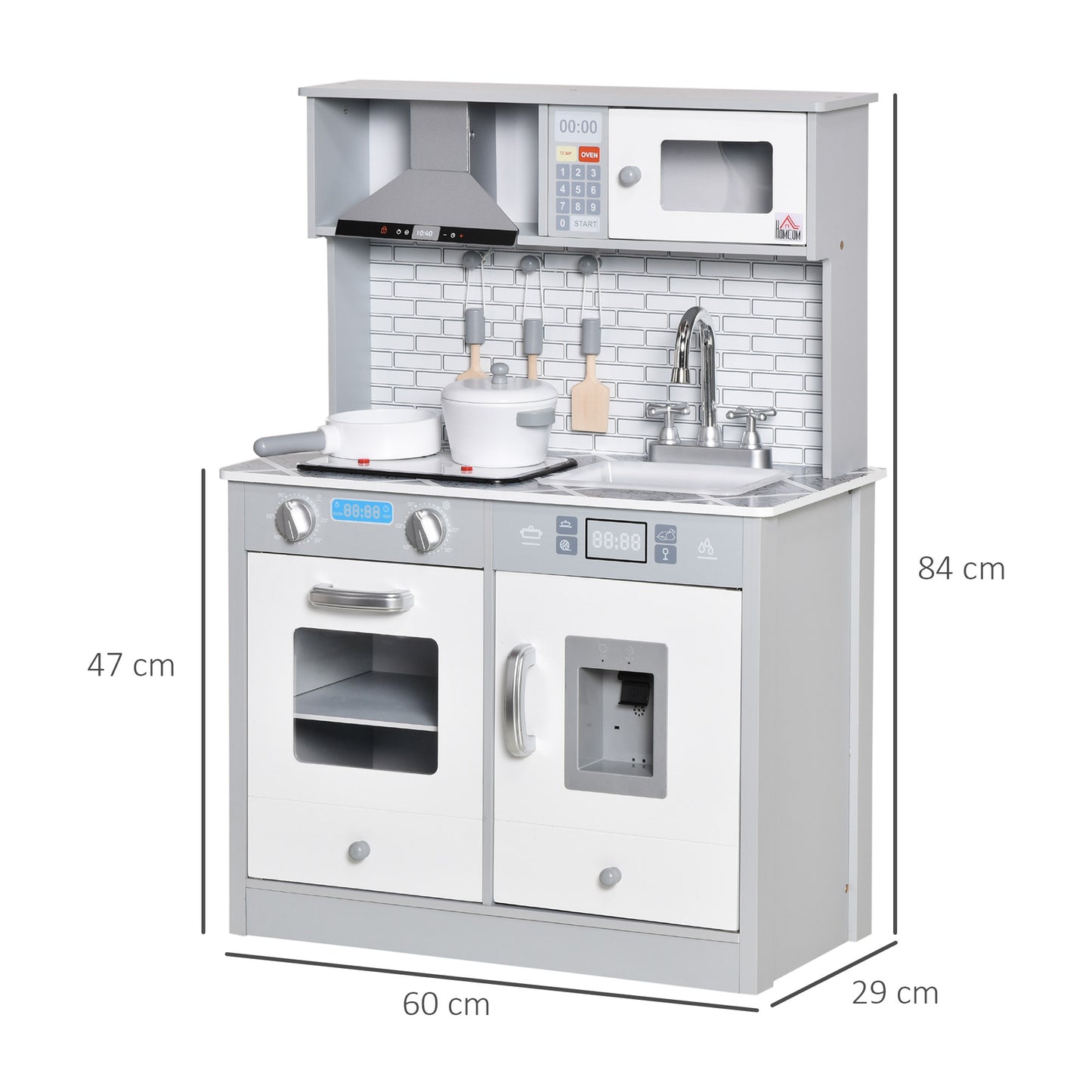 Kids Wooden Toy Kitchen Pretend Play Cooking Playset w/ Sound &
