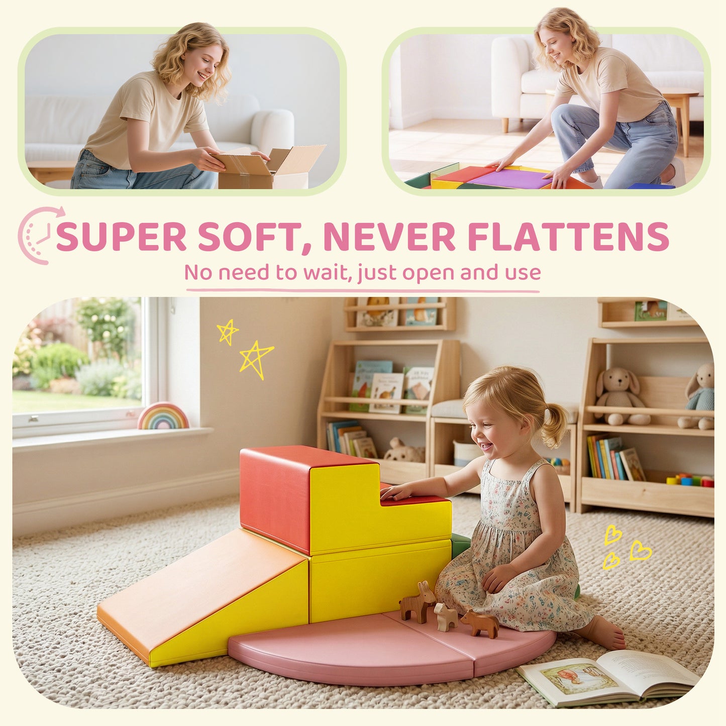 6 Piece Soft Play Equipment for Kids Climb and Crawl