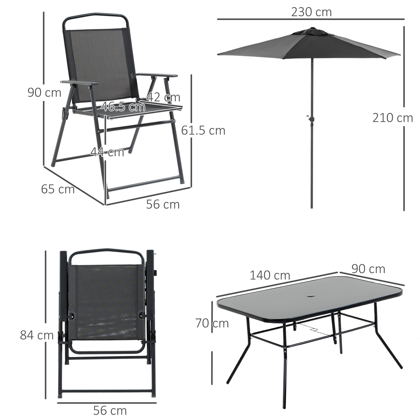 Eight-Piece Garden Dining Set, with Chairs, Table and Parasol