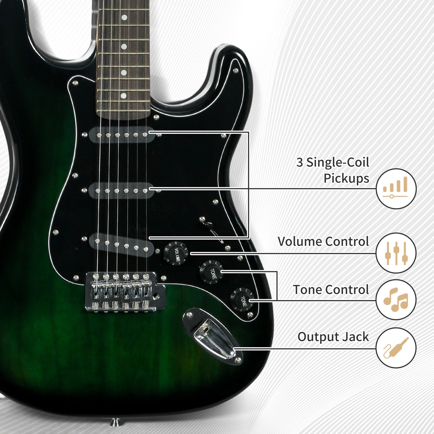 Six-String Electric Guitar, with 15W Amplifier, Digital Turner