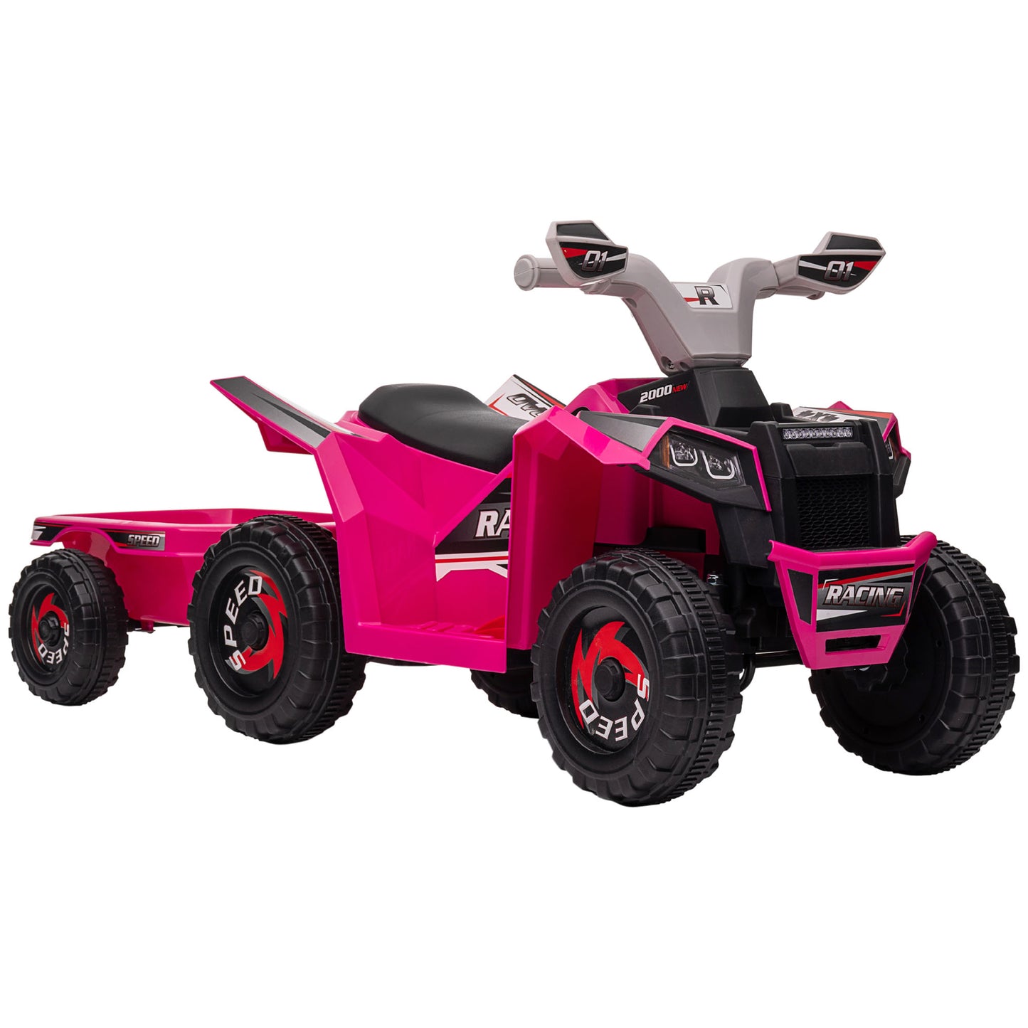6V Quad Bike with Back Trailer, Wear-Resistant Wheels