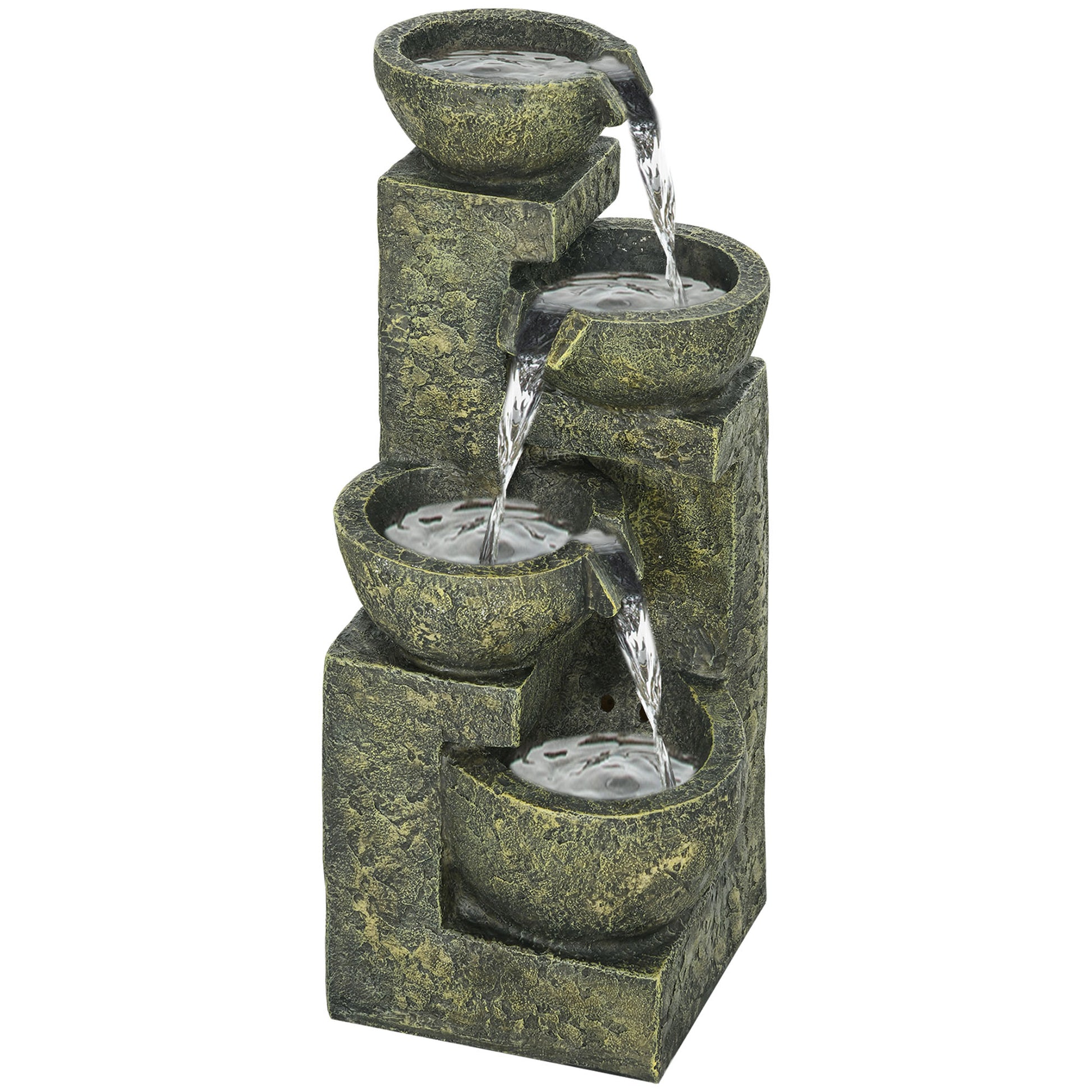 Garden Water Feature Waterfall Fountain with 4-Tier Stone Look Bowls