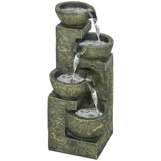 Garden Water Feature Waterfall Fountain with 4-Tier Stone Look Bowls