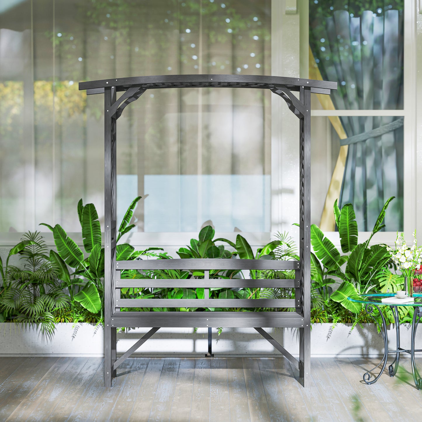 Garden Bench, Wooden Garden Arbour with Seat for Vines/Climbing Plants