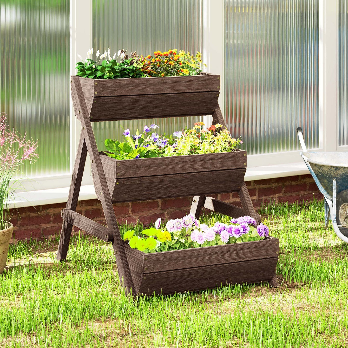 3 Tier Raised Garden Bed Wooden Elevated Planter Box Kit