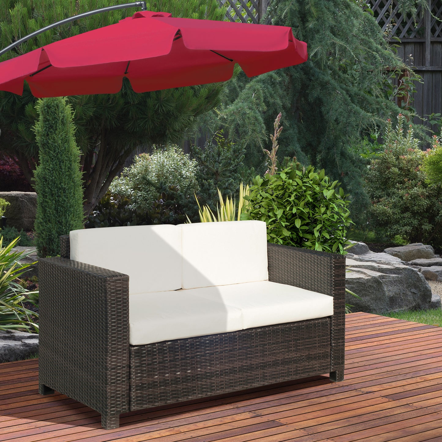 Rattan Sofa, 2 Seater Garden Furniture with Soft Padded Cushion (2)