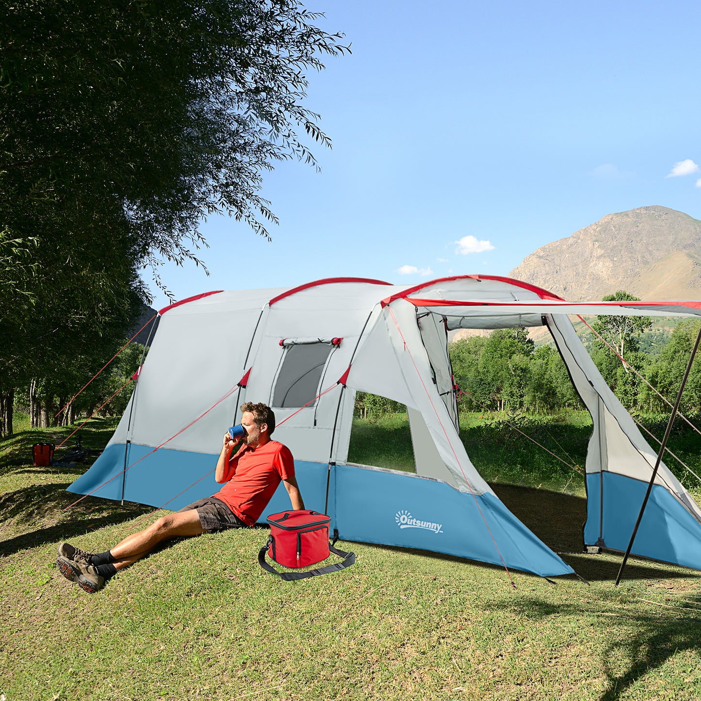 6-8 Person Tunnel Tent, Camping Tent with Bedroom, Living Room