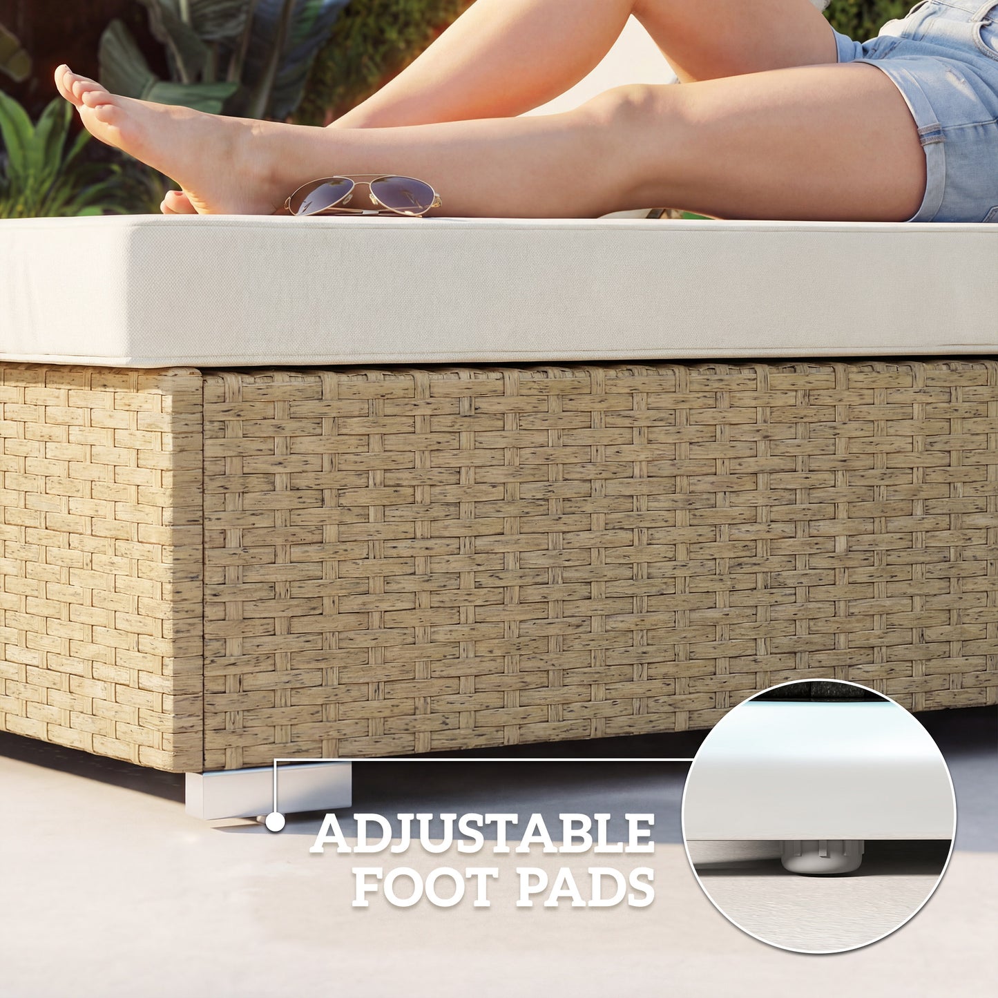 Rattan Sun Loungers Set of 2 with Side Table