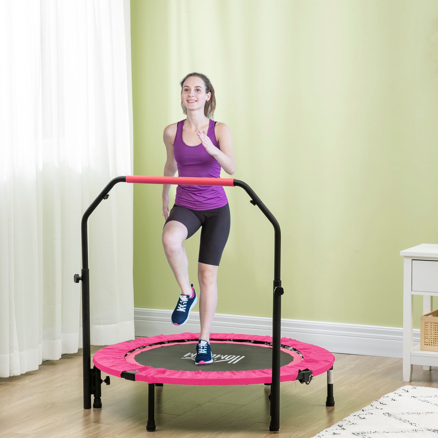 40" Foldable Mini Fitness Trampoline, with Adjustable Foam Handle
