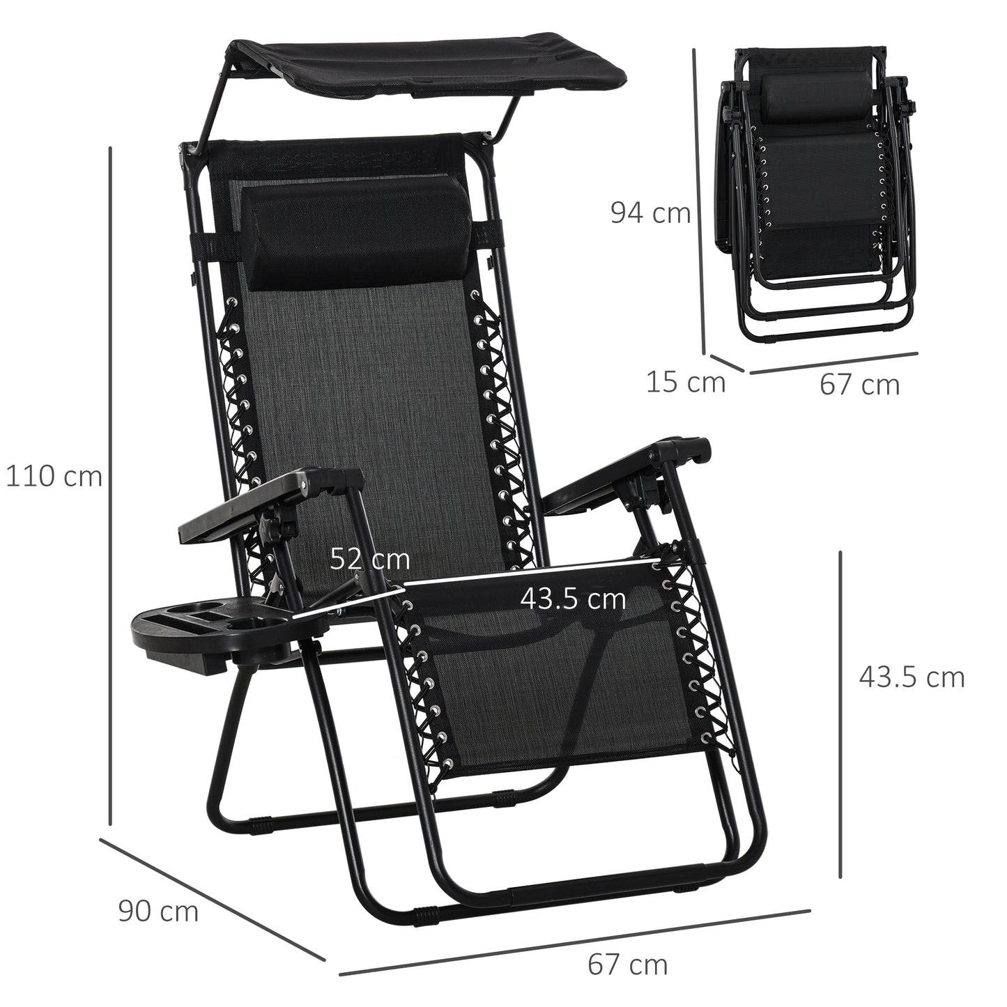 2 Piece Foldable Reclining Garden Chair with Headrest