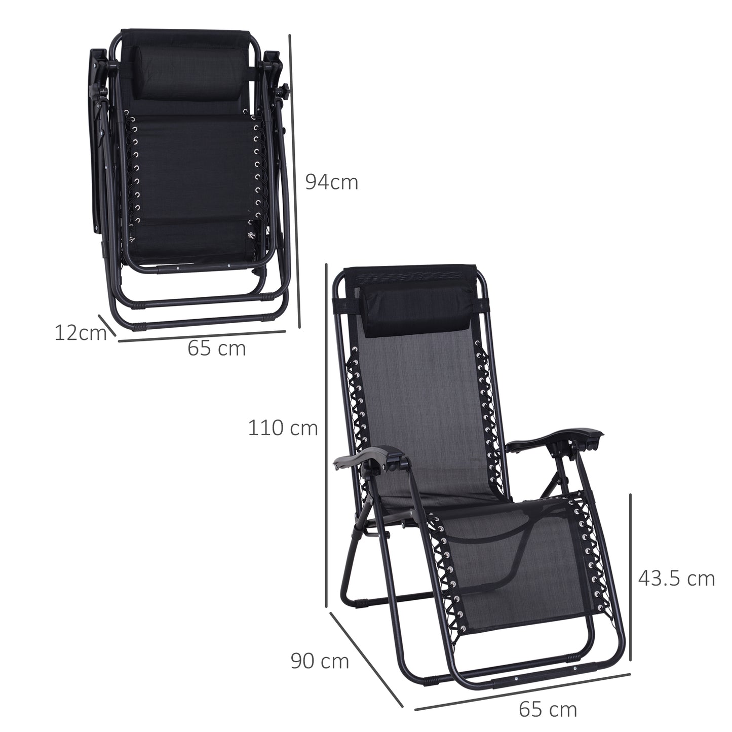 Zero Gravity Chair Metal Frame Texteline Armchair Outdoor Folding