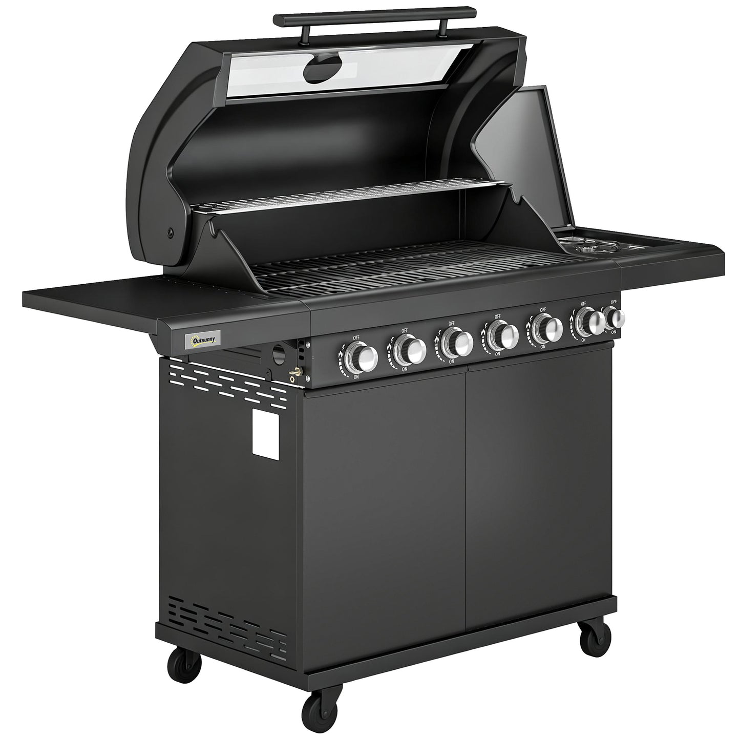 6+1 Burner Gas BBQ Grill, Outdoor Barbecue Trolley with Wheels