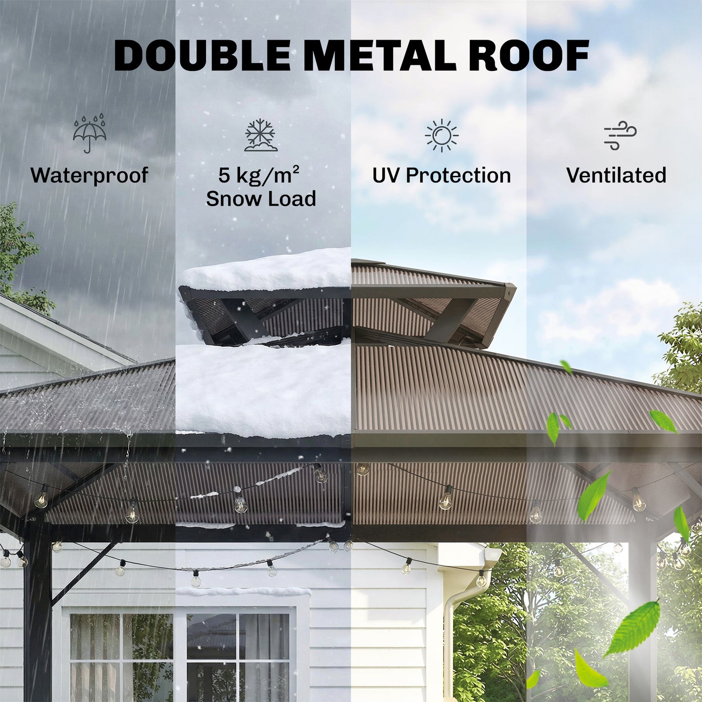 2.5 x 1.5 m Hardtop Grill Gazebo with Double Roof