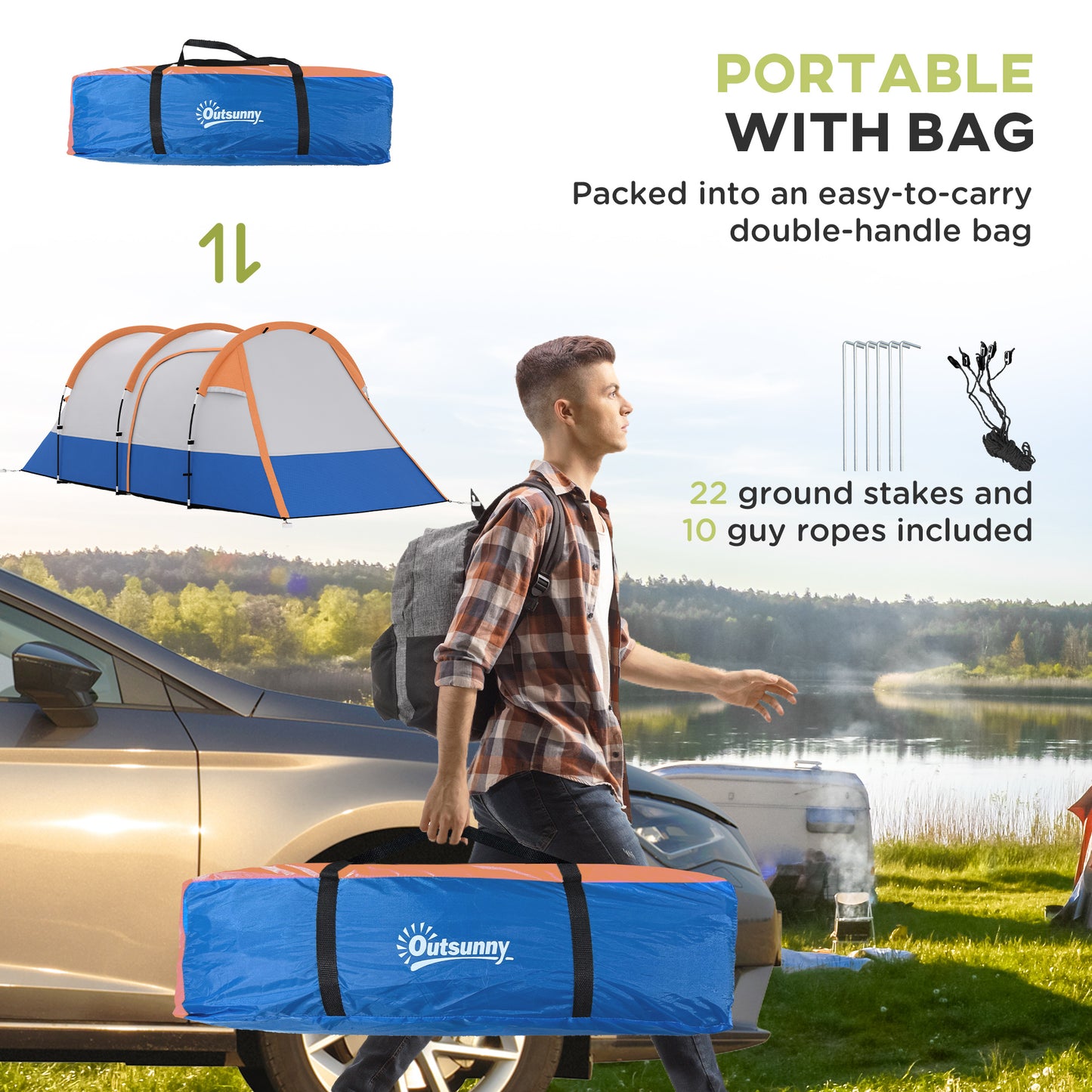 Camping Tent, Large Tunnel Tent with Bedroom and Living Area