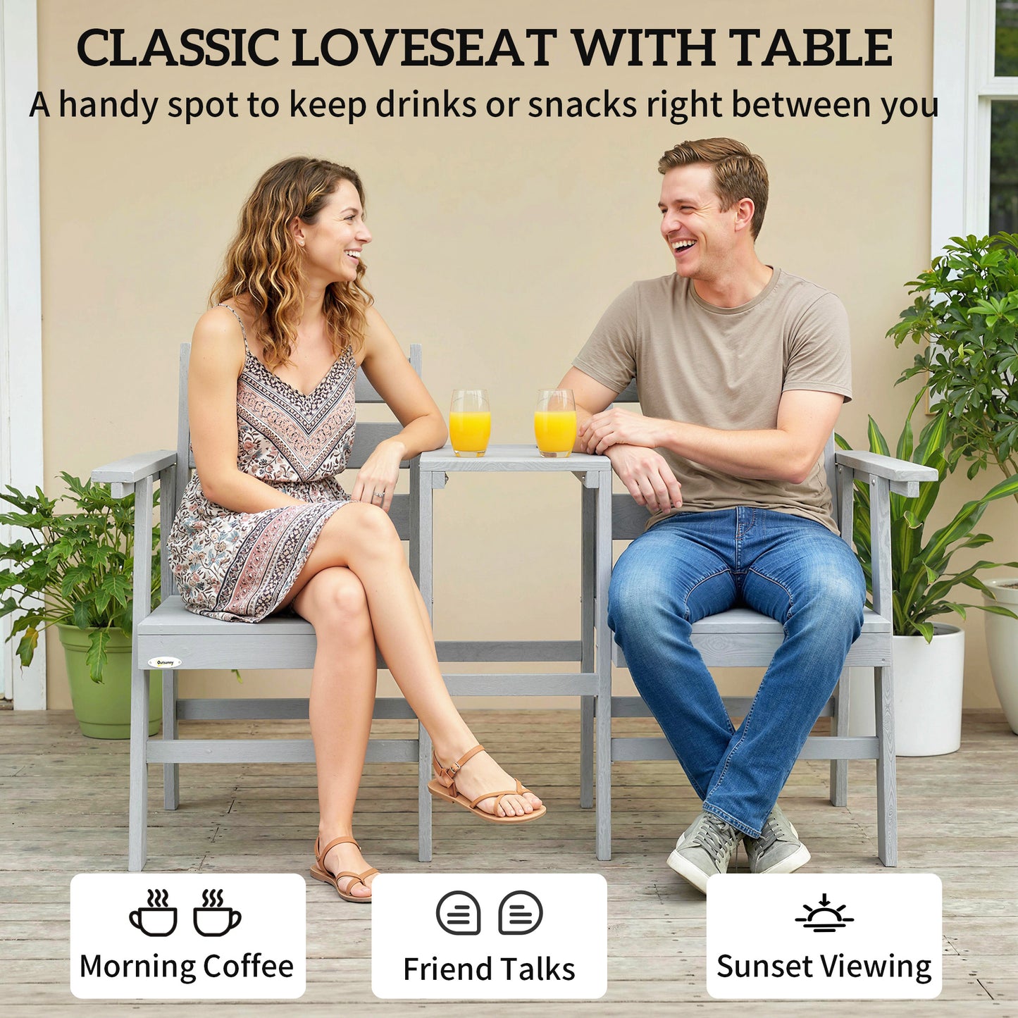 Outdoor Garden Loveseat, Embossed Wooden Jack and Jill Garden Seat