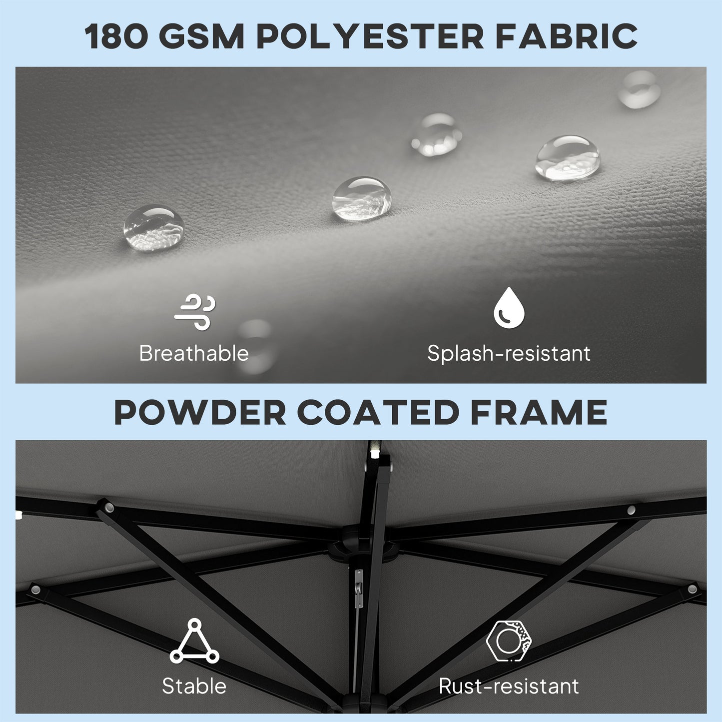 2.6 m Half Garden Parasol with Solar LED Lights