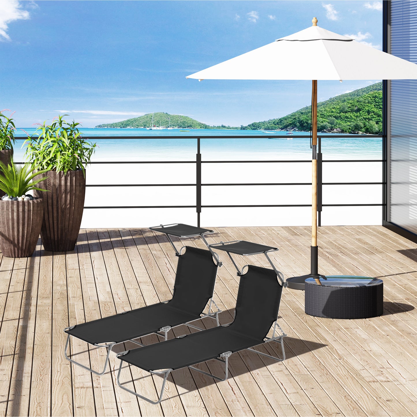 2 Pieces Outdoor Foldable Sun Lounger