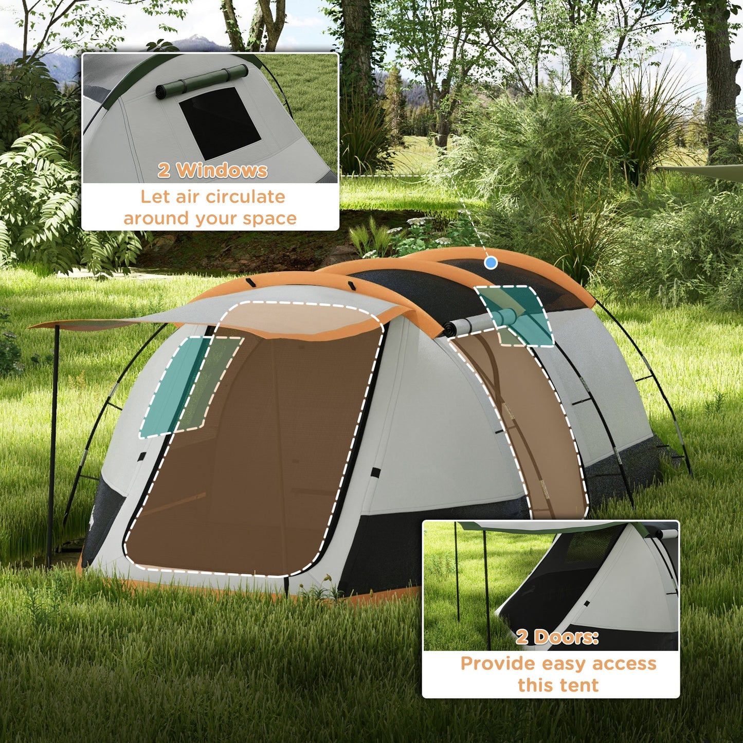 Three-Man Camping Tent, with Two Rooms and Porch