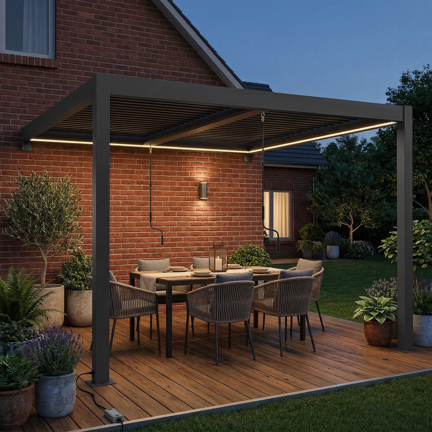 3 x 3 m Louvered Pergola with LED Lights, Metal Louvres (1)