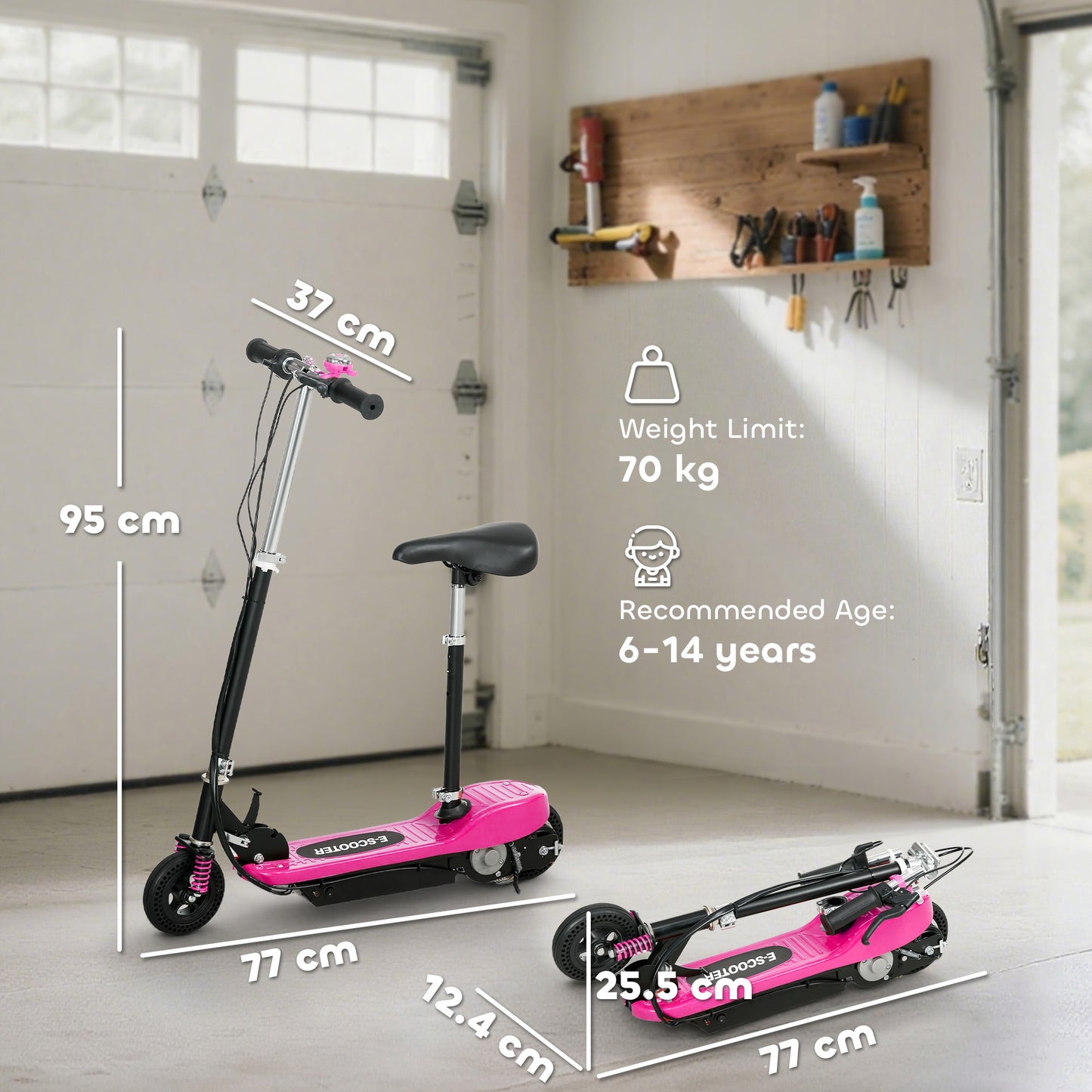 Steel Ride on Powered Scooter, Folding E-Scooter with Warning Bell