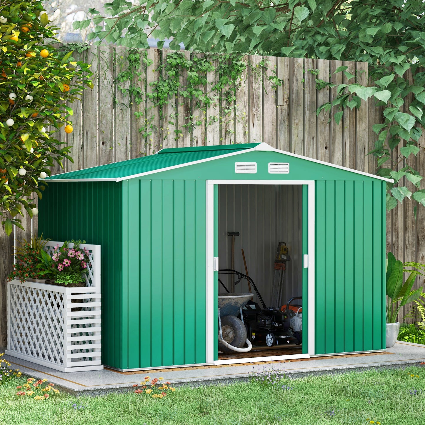 9 x 6ft Metal Garden Shed, Outdoor Storage Tool House